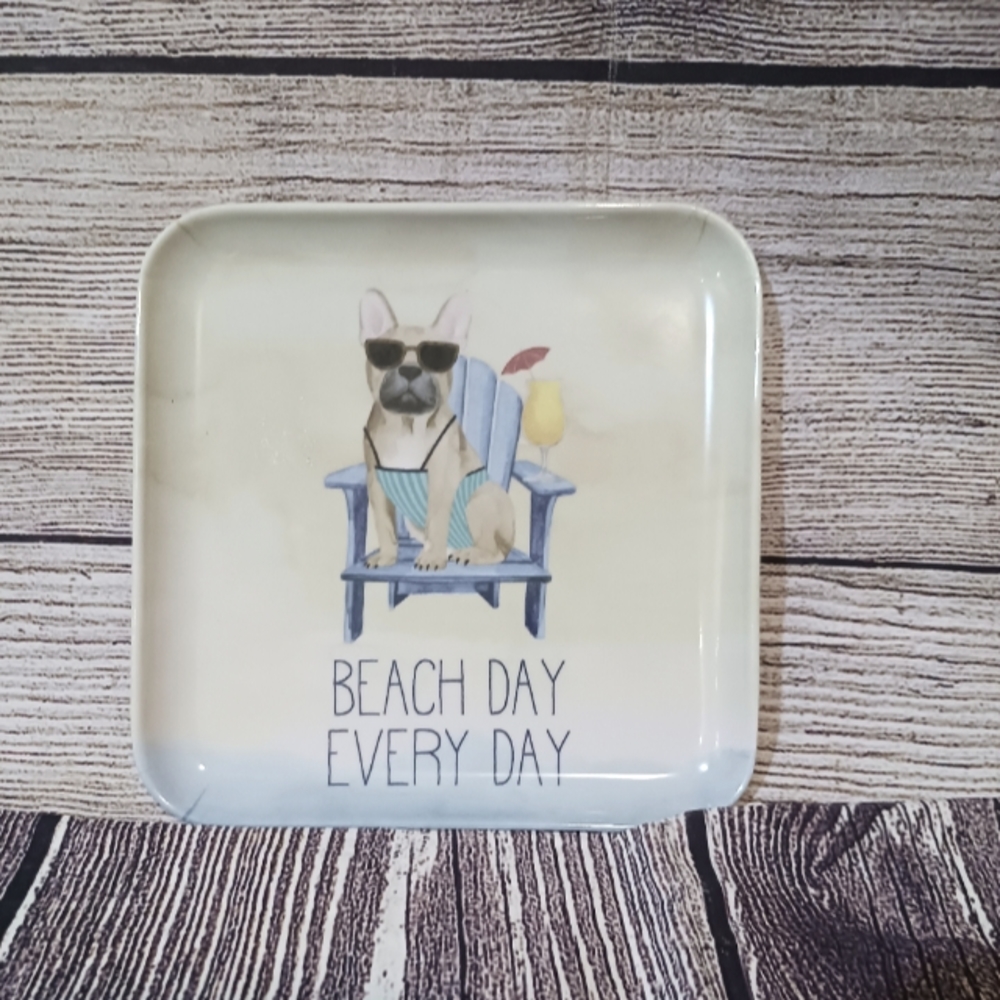 FRENCH BULLDOG in Swimsuit Melamine Snack Plate, "BEACH DAY" @Grace Popp